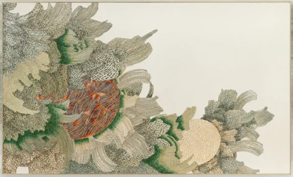 Wide Coral Reef Relief Wall Art in olive — in a room setting