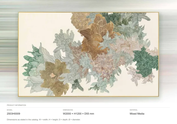 Wide Coral Bloom Relief Wall Art in blue — dimensions