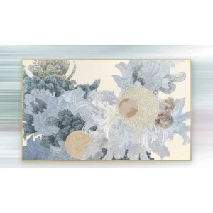 Wide Blue Coral Bloom Relief Wall Art, 200 x 120 cm in blue — in a room setting