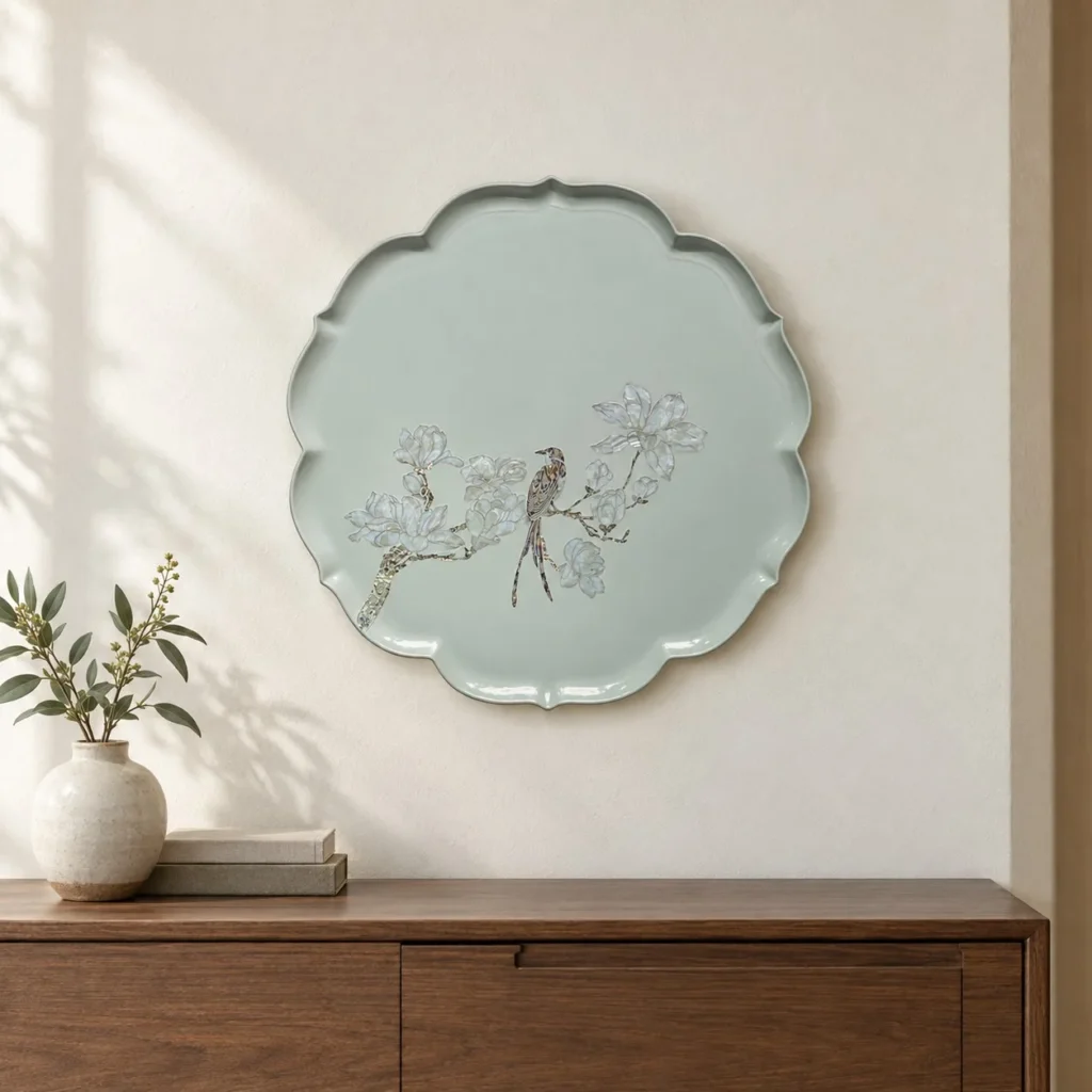 Scalloped Celadon Plate Wall Art in olive — front view
