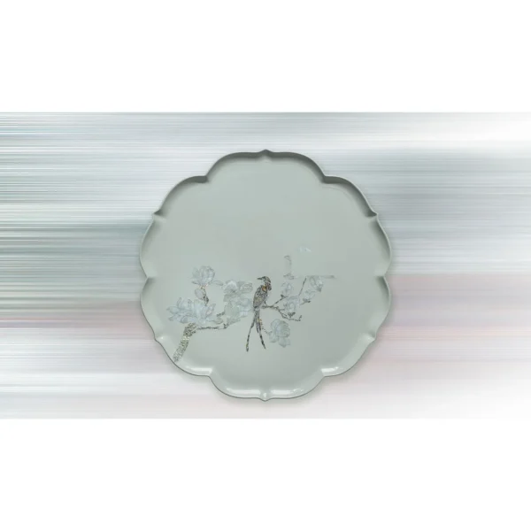 Scalloped Celadon Plate Wall Art in olive — in a room setting