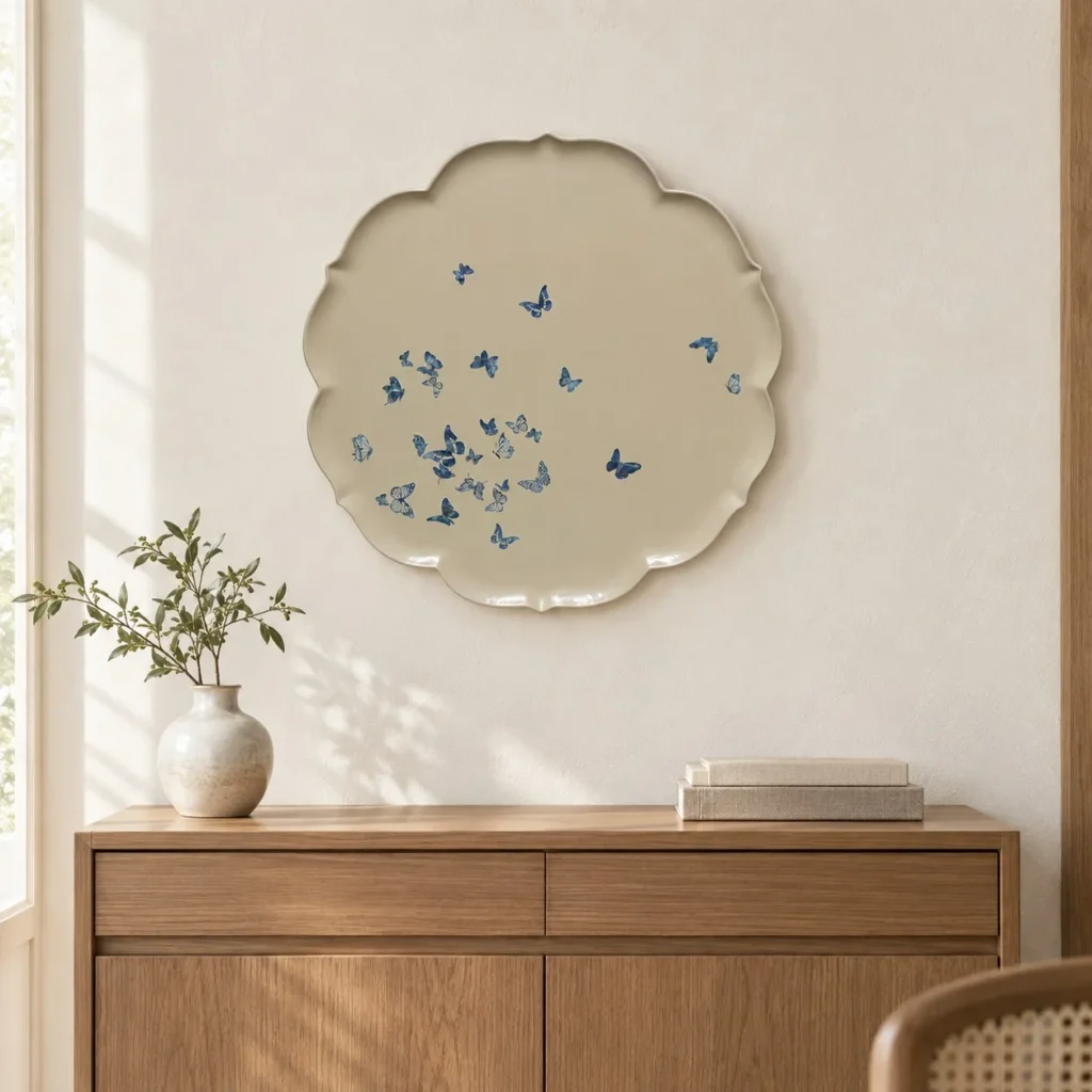 Scalloped Cream Plate Wall Art in oatmeal — front view
