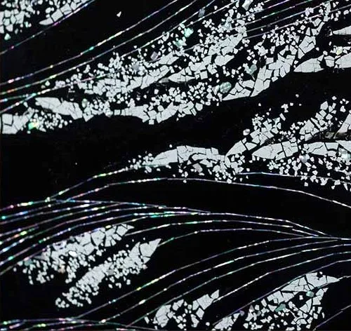 Silver Waves on Black Relief in Frame, 130 x 90 cm — detail