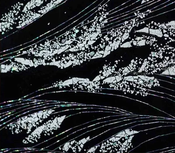 Silver Waves on Black Relief in Frame, 130 x 90 cm — detail