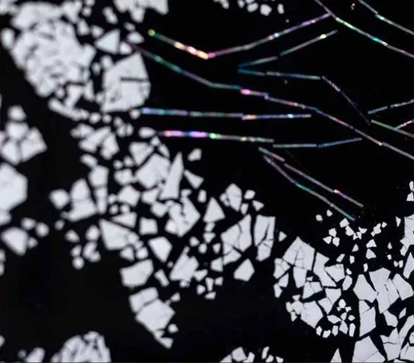 White Blossom on Black Mosaic in Frame, 130 x 90 cm — detail