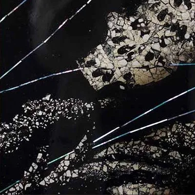 Tall Silver Waves on Black Relief in Frame, 110 x 225 cm — detail