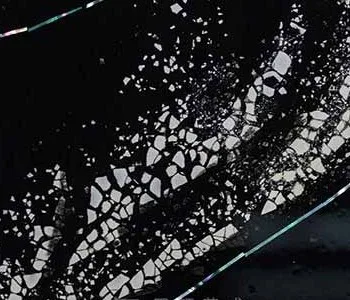 Tall Silver Waves on Black Relief in Frame, 110 x 225 cm — detail