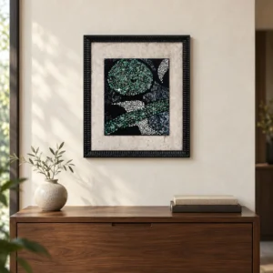 Small Mother of Pearl Moon in Black Frame, 30 x 35 cm — front view