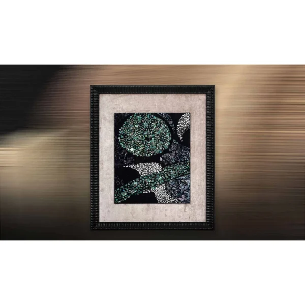 Small Mother of Pearl Moon in Black Frame, 30 x 35 cm — in a room setting