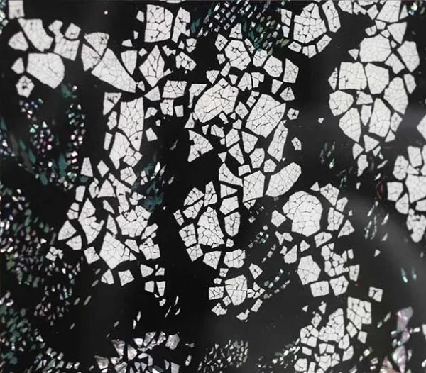 White Blossom Mosaic on Black Square Panel, 90 x 90 cm in black — detail