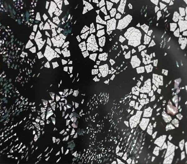 White Blossom Mosaic on Black Square Panel, 90 x 90 cm in black — detail