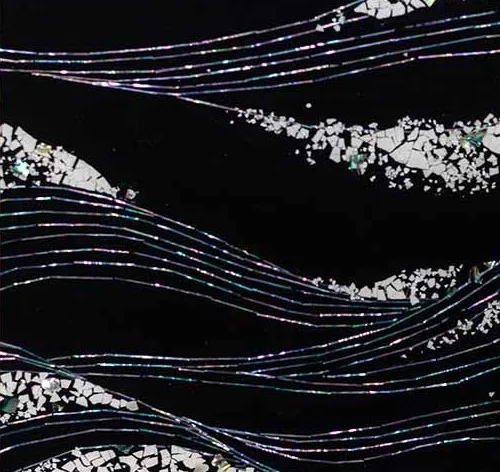 Silver Waves on Black in Ornate Black Frame, 65 x 65 cm — detail