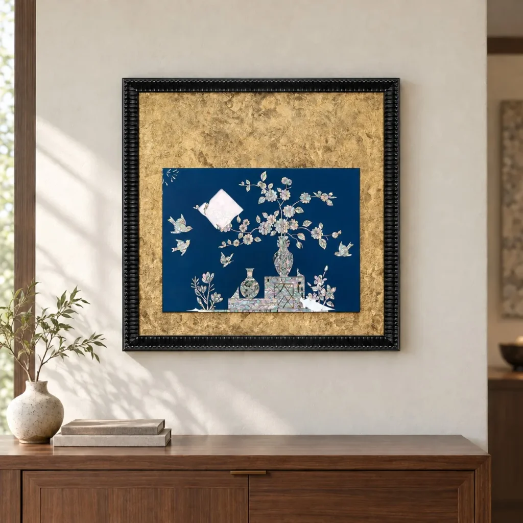 Mother of Pearl Blossom in blue — front view