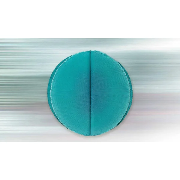 Round Turquoise Split Disc Relief Wall Art, 107 x 100 cm in blue — in a room setting