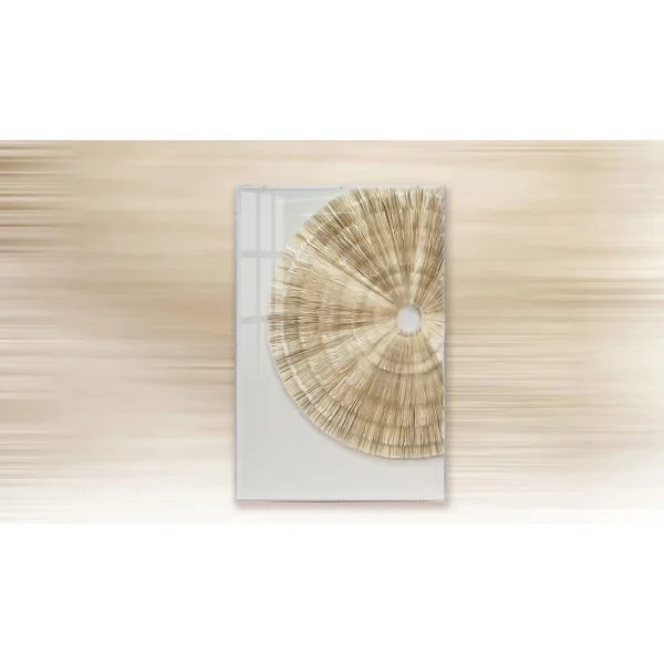 Woven Raffia Fan Relief in White Frame, 80 x 120 cm — in a room setting