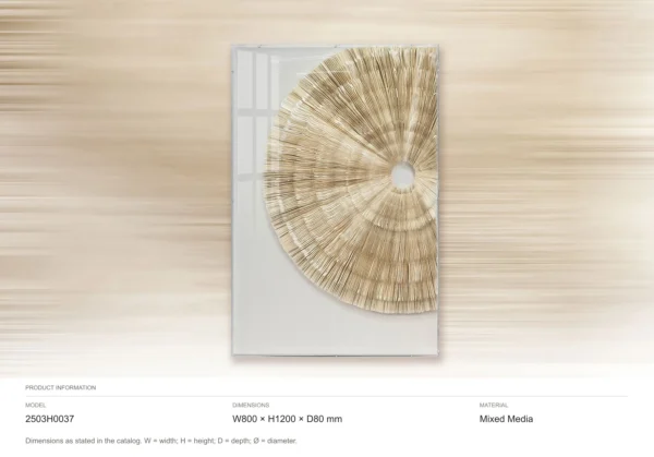 Woven Raffia Fan Relief in White Frame, 80 x 120 cm — dimensions