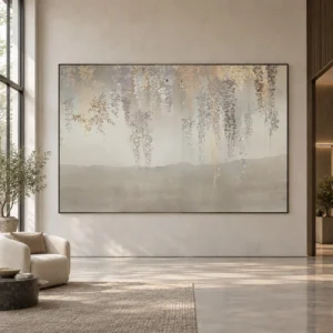 Monumental Wisteria Mural Wall Art, 430 x 280 cm in plum — front view