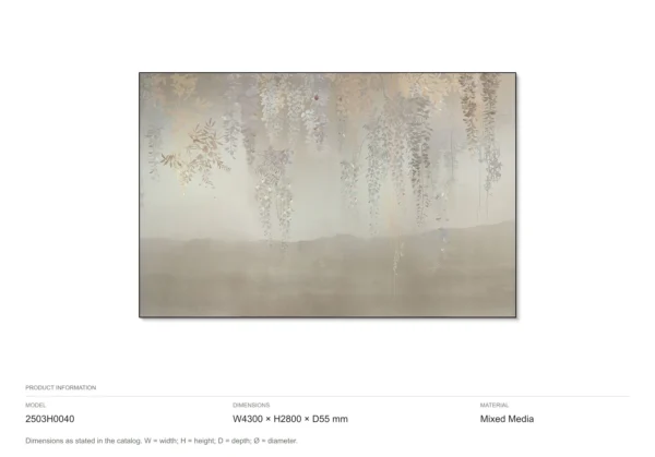 Monumental Wisteria Mural Wall Art, 430 x 280 cm in plum — dimensions