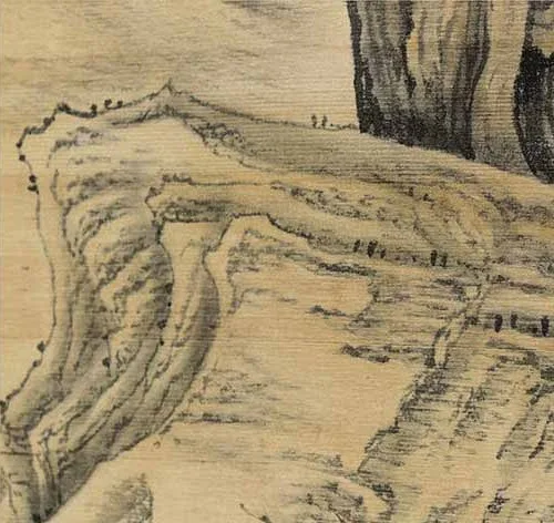 Tall Pine on Rock Ink Painting, 100 x 200 cm in oatmeal — detail