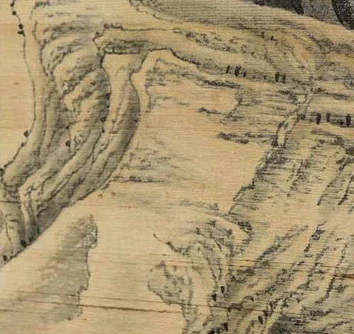 Tall Pine on Rock Ink Painting, 100 x 200 cm in oatmeal — detail