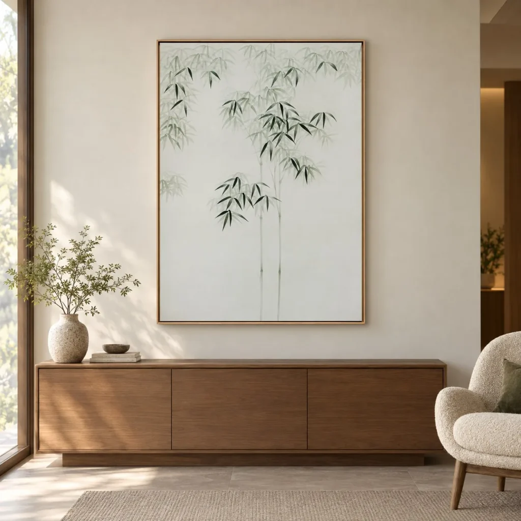Bamboo Ink Painting in Slim Frame, 120 x 160 cm — front view