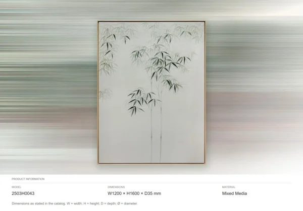 Bamboo Ink Painting in Slim Frame, 120 x 160 cm — dimensions