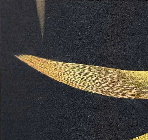Wide Gold Bamboo on Navy Painting in Black Frame, 220 x 160 — detail
