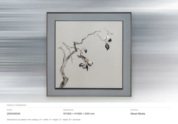 Persimmon Branch Painting in Grey Frame, 100 x 100 cm — dimensions