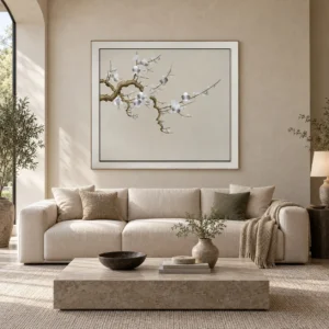 Plum Blossom Branch Relief in Slim Frame, 160 x 140 cm — front view