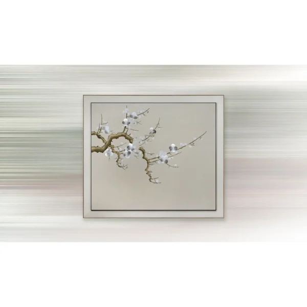 Plum Blossom Branch Relief in Slim Frame, 160 x 140 cm — in a room setting