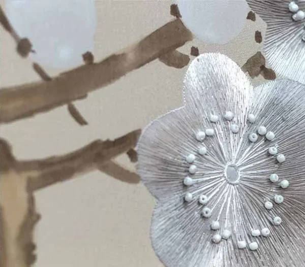Plum Blossom Branch Relief in Slim Frame, 160 x 140 cm — detail