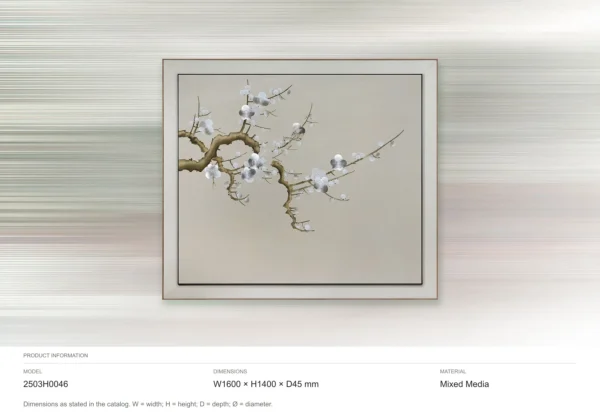 Plum Blossom Branch Relief in Slim Frame, 160 x 140 cm — dimensions