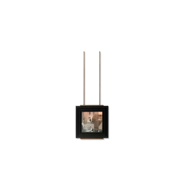 Small Framed Art on Twin Brass Rods, 40 x 108 cm in black — in a room setting