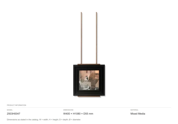Small Framed Art on Twin Brass Rods, 40 x 108 cm in black — dimensions
