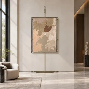 Tall Botanical Panel on Brass Rod, 82 x 183 cm in sand — front view