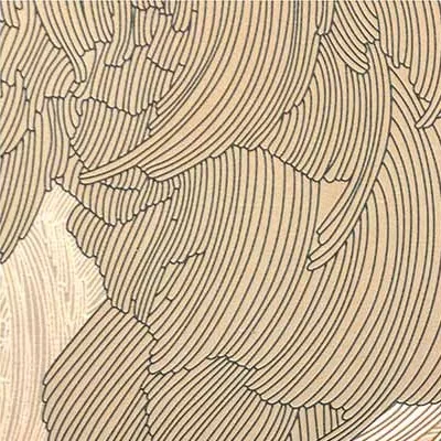 Tall Botanical Panel on Brass Rod, 82 x 183 cm in sand — detail