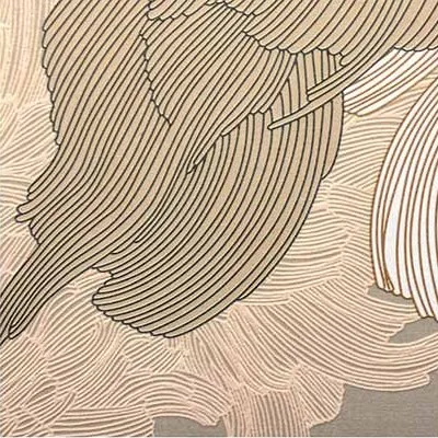 Tall Botanical Panel on Brass Rod, 82 x 183 cm in sand — detail
