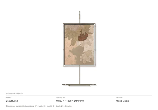 Tall Botanical Panel on Brass Rod, 82 x 183 cm in sand — dimensions
