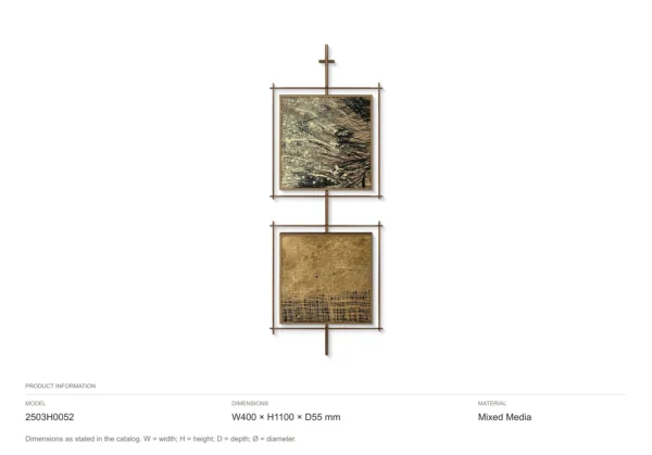 Gold Panel Pair on Brass Rod, 40 x 110 cm in brushed brass — dimensions