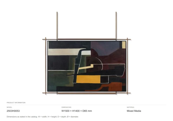 Cubist Abstract Painting on Brass Frame Rods, 150 x 140 cm in burgundy — dimensions