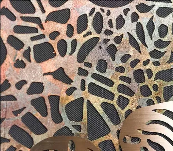 Wide Copper Cloud Relief on Brass Rods, 200 x 160 cm in bronze — detail
