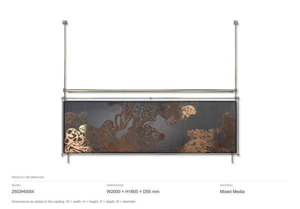 Wide Copper Cloud Relief on Brass Rods, 200 x 160 cm in bronze — dimensions