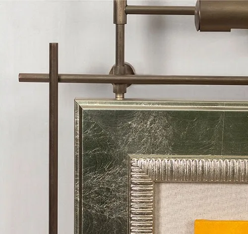 Orange Abstract Figure Painting on Brass Rods, 80 x 146 cm in rust — detail