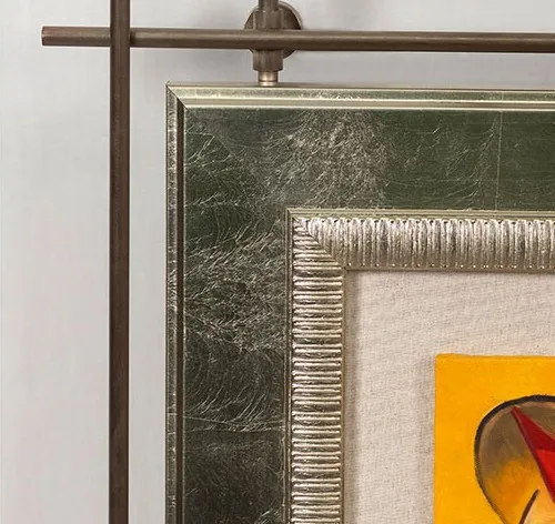 Orange Abstract Figure Painting on Brass Rods, 80 x 146 cm in rust — detail