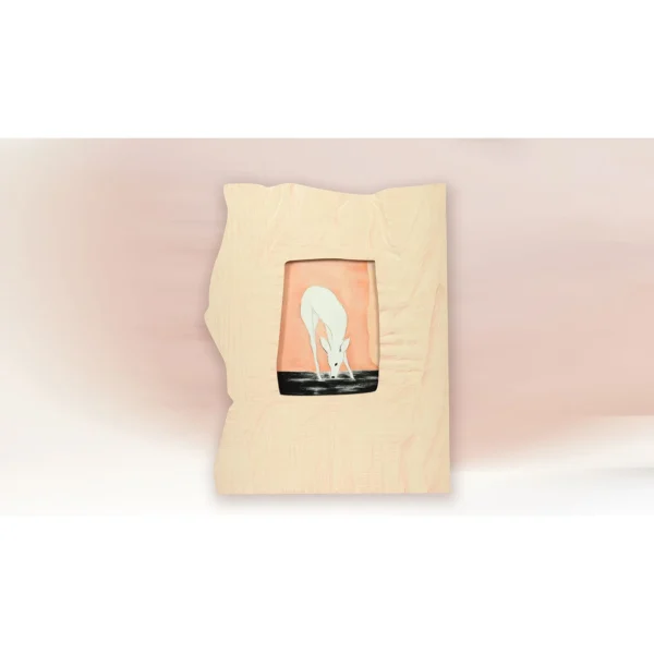 Torn Plaster Frame with Deer Sunset Print, 30 x 38 cm in oatmeal — in a room setting