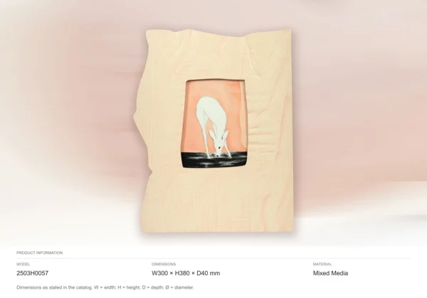 Torn Plaster Frame with Deer Sunset Print, 30 x 38 cm in oatmeal — dimensions