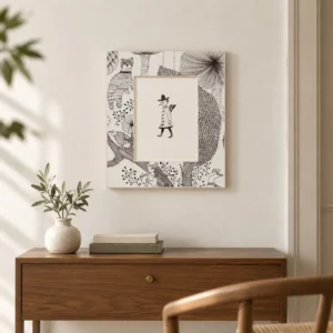 Illustrated Border Panel with Figure Print, 30 x 35 cm in ivory — front view