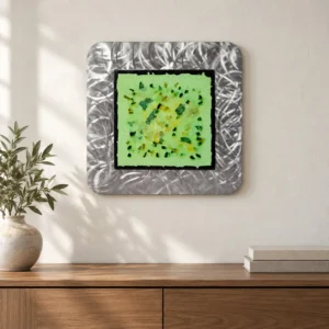 Green Mosaic in Brushed Silver Frame, 45 x 45 cm — front view