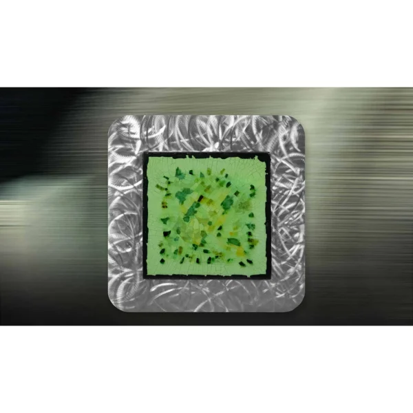 Green Mosaic in Brushed Silver Frame, 45 x 45 cm — in a room setting