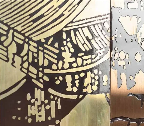 Tall Bamboo Shadow on Copper and Map Collage, 120 x 160 cm in bronze — detail